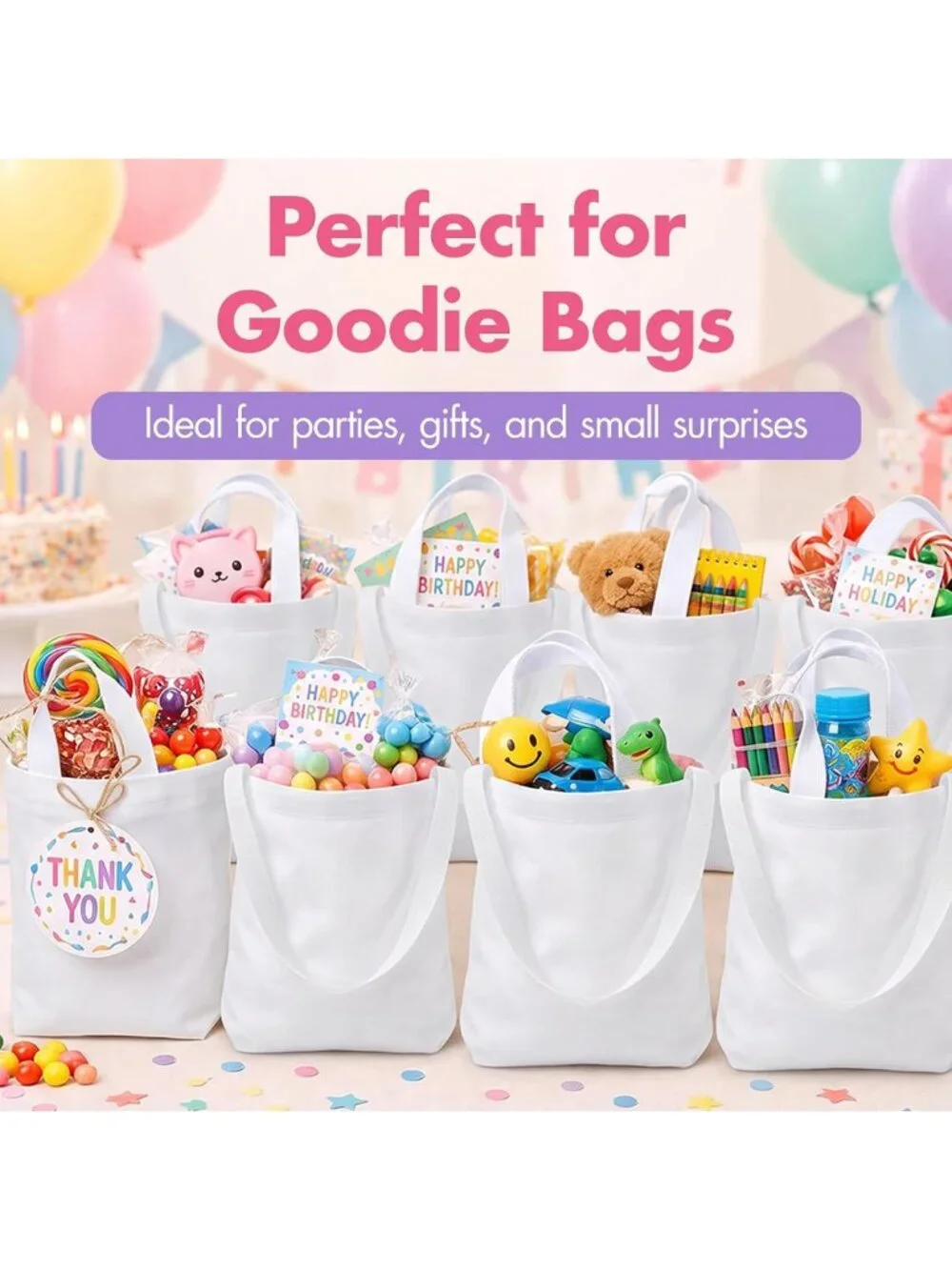 12 Pack Mini Tote Bags - DIY Polyester Handbags, 8x8x1.5 Inches, Perfect for